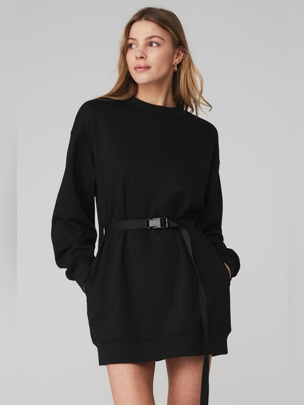 NWT ALO YOGA Cityscape Cotton Blend Sweatshirt Dress In Black Large